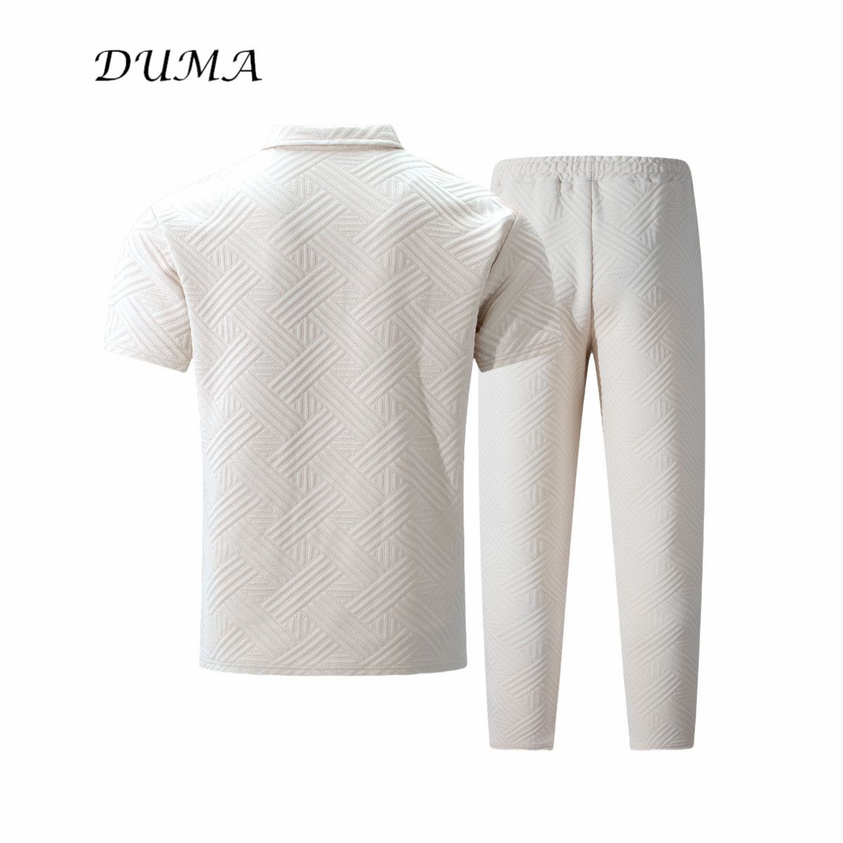 "DUMA"Summer Man Solid color Jacquard short-sleeved POLO shirt + trousers Two-piece set