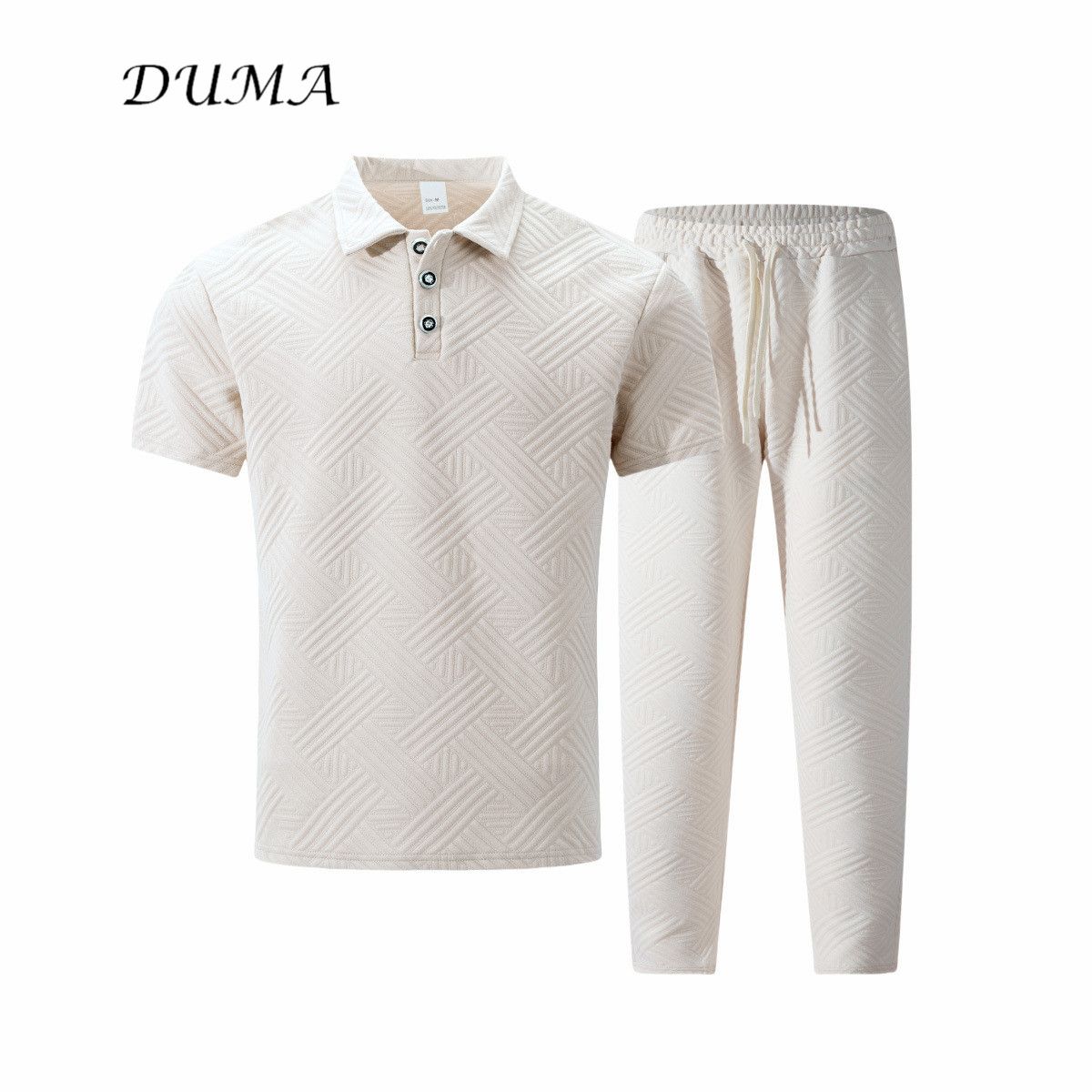 "DUMA"Summer Man Solid color Jacquard short-sleeved POLO shirt + trousers Two-piece set