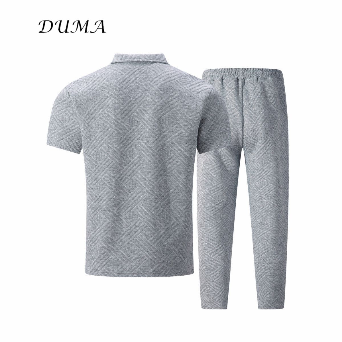 "DUMA"Summer Man Solid color Jacquard short-sleeved POLO shirt + trousers Two-piece set