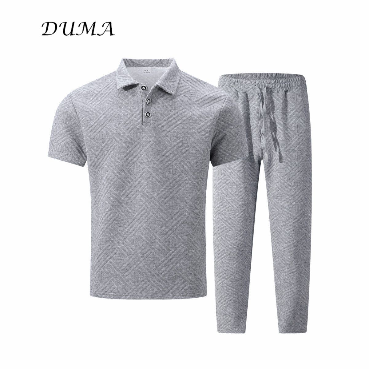 "DUMA"Summer Man Solid color Jacquard short-sleeved POLO shirt + trousers Two-piece set