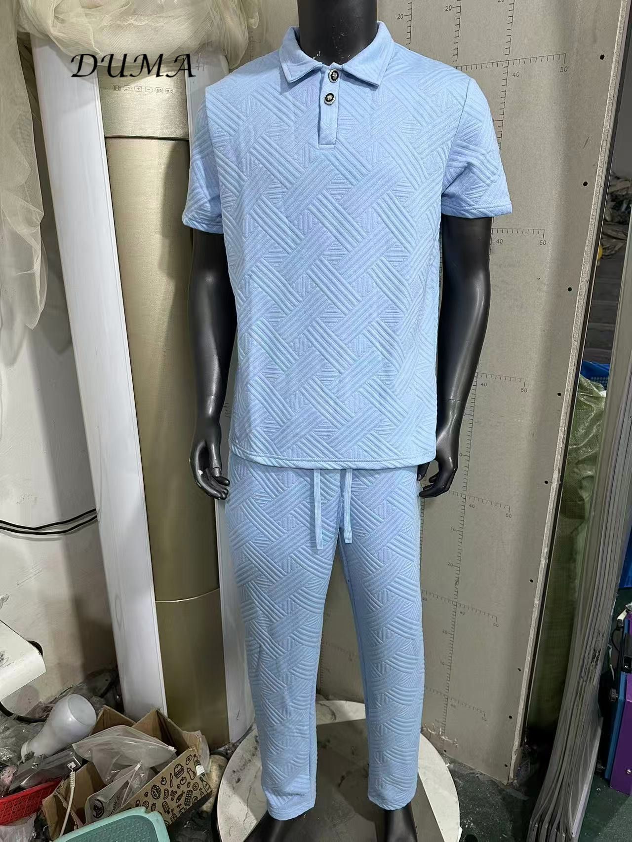"DUMA"Summer Man Solid color Jacquard short-sleeved POLO shirt + trousers Two-piece set