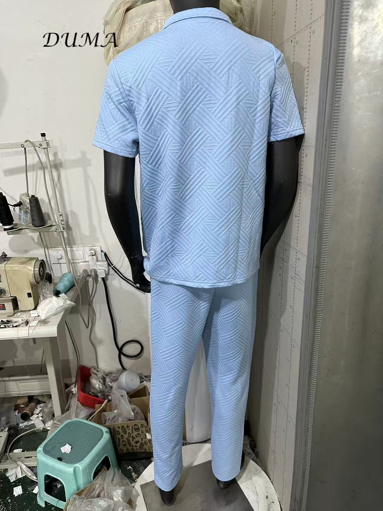 "DUMA"Summer Man Solid color Jacquard short-sleeved POLO shirt + trousers Two-piece set