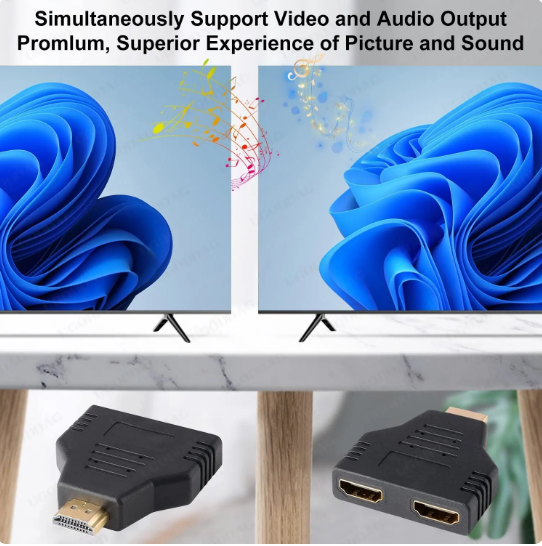 1PC HDMI-Compatible to Dual HDTV Adapter 1 to 2 HD Male to Two HD Female Adapter Splitter Video/Audio Splitter for HDTV