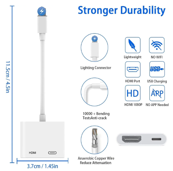 1PC Lightning to HDMI Adapter 1080P Screen Converter Compatible iPhone to HDMI Adapter for iPhone iPod Models TV Monitors Projector