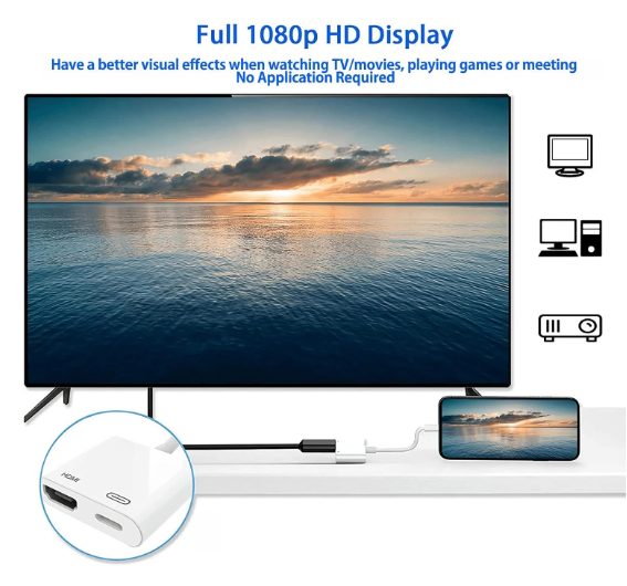 1PC Lightning to HDMI Adapter 1080P Screen Converter Compatible iPhone to HDMI Adapter for iPhone iPod Models TV Monitors Projector