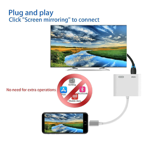 1PC Lightning to HDMI Adapter 1080P Screen Converter Compatible iPhone to HDMI Adapter for iPhone iPod Models TV Monitors Projector