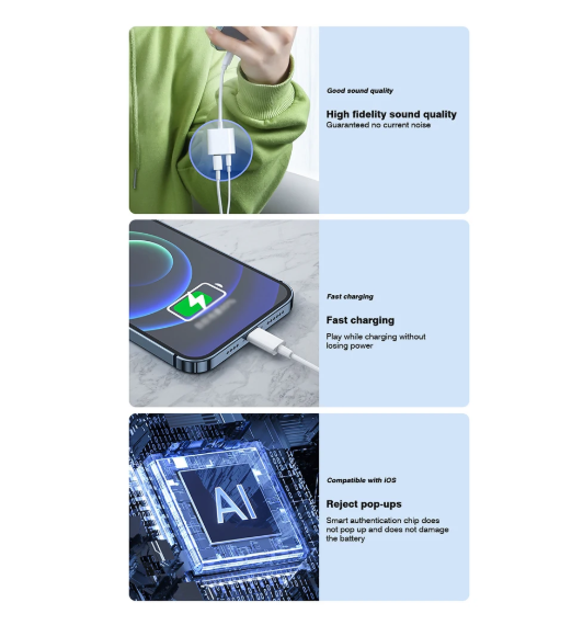 1PC Lightning Audio OTG Adapter For iPhone 14 13 12 11 Pro Max Aux Jack Headphone 3.5 mm To Headphone Charger Splitter Converter