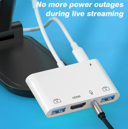 1PC Lightning to HDMI Digital Av Adapter Dual USB/OTG Hub for iPhone/iPad to 1080p TV Mic Audio For Live-Stream Converter