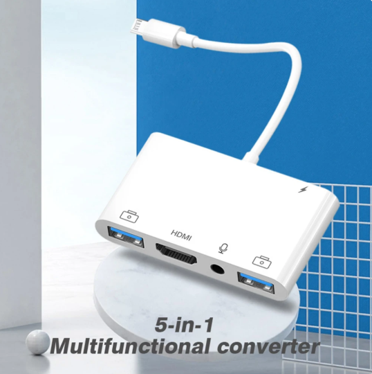 1PC Lightning to HDMI Digital Av Adapter Dual USB/OTG Hub for iPhone/iPad to 1080p TV Mic Audio For Live-Stream Converter