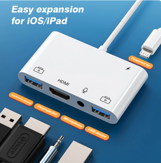1PC Lightning to HDMI Digital Av Adapter Dual USB/OTG Hub for iPhone/iPad to 1080p TV Mic Audio For Live-Stream Converter