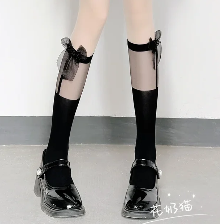 1Pair/2Pairs Silk Stitching Calf Socks Women's Bow Lolita Fashion Sexy Socks