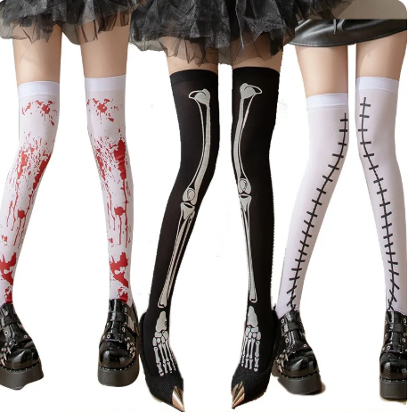 1Pair/3Pairs Sexy Silk Tights Skull Print Pantyhose Cosplay Party Women's Stockings
