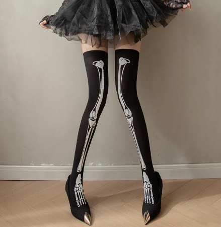 1Pair/3Pairs Sexy Silk Tights Skull Print Pantyhose Cosplay Party Women's Stockings
