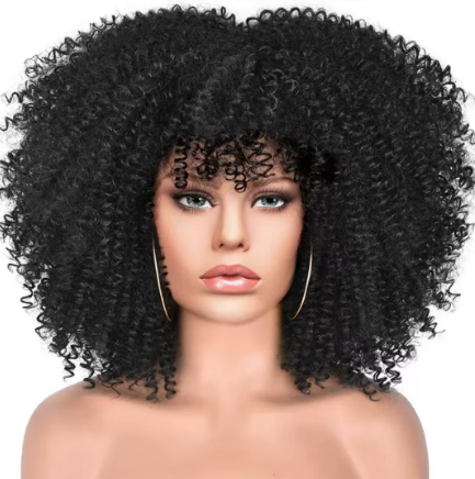 1PC New Wig Women's Short Curly Hair African Small Curly Hair European and American Explosion Head Wig Wigs Rose Net Chemical Fiber Headset