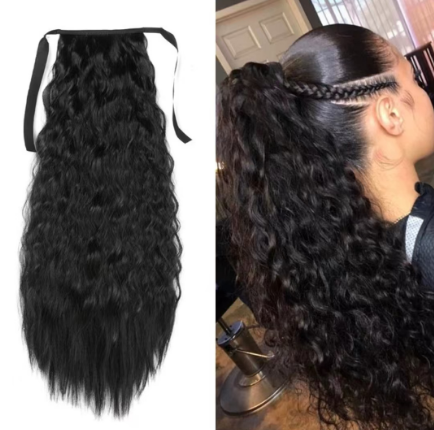 1PC Strap Corn Perm Ponytail Braid Fake Ponytail Female Long Hair Small Curly Wavy High Ponytail