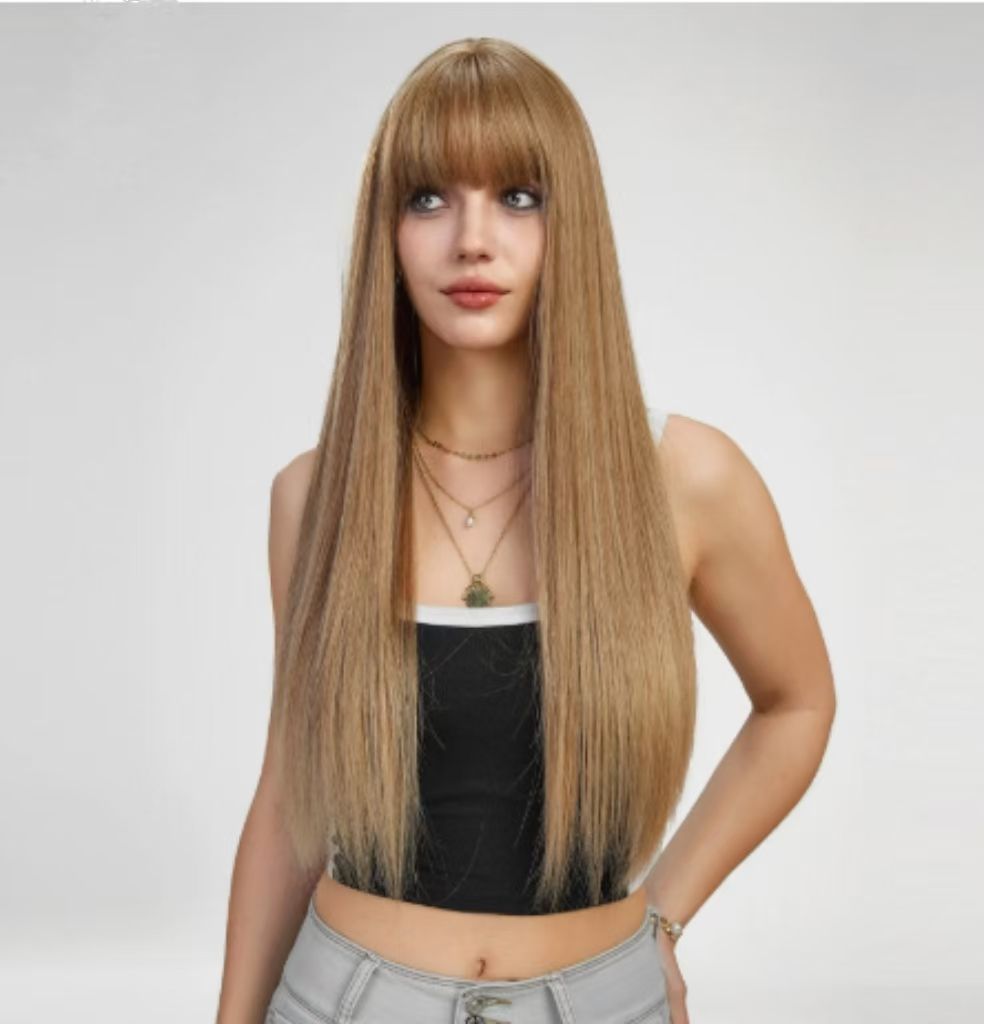 1PC Blonde Unicorn Long Synthetic Wigs for Women Straight Wig with Bangs Daily Party Cosplay Wigs Heat Resistant Fiber Hair