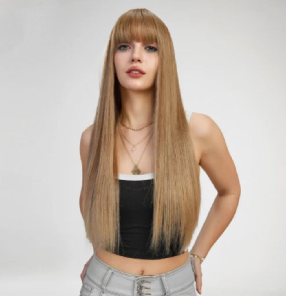 1PC Blonde Unicorn Long Synthetic Wigs for Women Straight Wig with Bangs Daily Party Cosplay Wigs Heat Resistant Fiber Hair