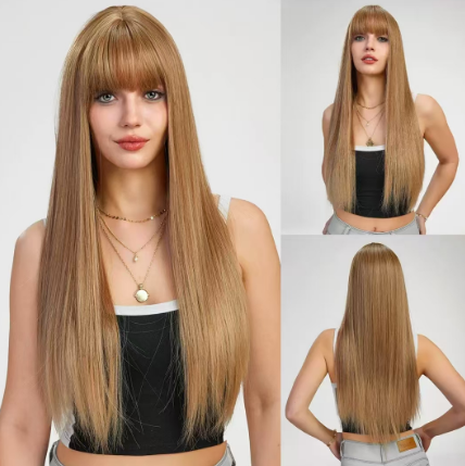 1PC Blonde Unicorn Long Synthetic Wigs for Women Straight Wig with Bangs Daily Party Cosplay Wigs Heat Resistant Fiber Hair