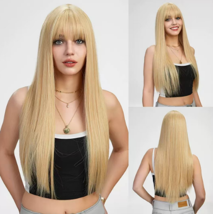 1PC Blonde Unicorn Long Synthetic Wigs for Women Straight Wig with Bangs Daily Party Cosplay Wigs Heat Resistant Fiber Hair