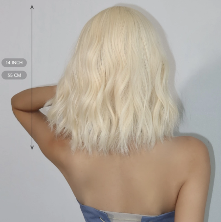 1PC Bob Wavy Synthetic Wigs with Bangs Short Cosplay Lolita Wigs for Women Afro DaiIy Natural Heat Resistant Fake Hair