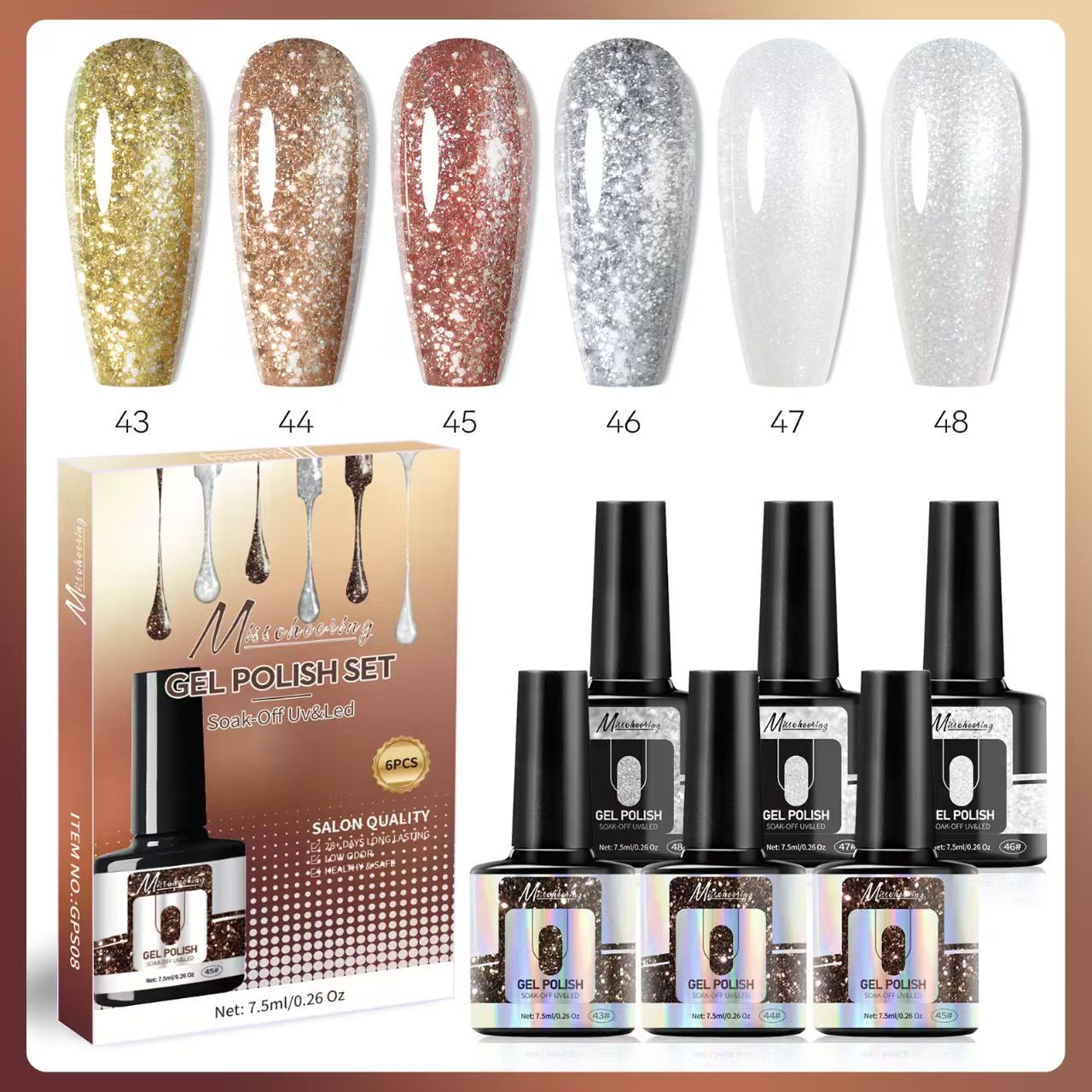 6PCS/SET Gel Nail Polish Nude UV LED Nails Art Design Semi-Permanent DIY Girls