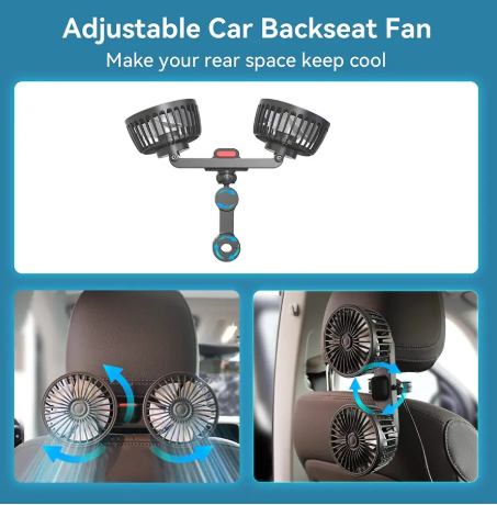 12V Auto Headrest Ventilation Fan USB Charging Car Neck Cooler 360 Degree Rotation Electric Car Cooling Fan for Vehicle SUV