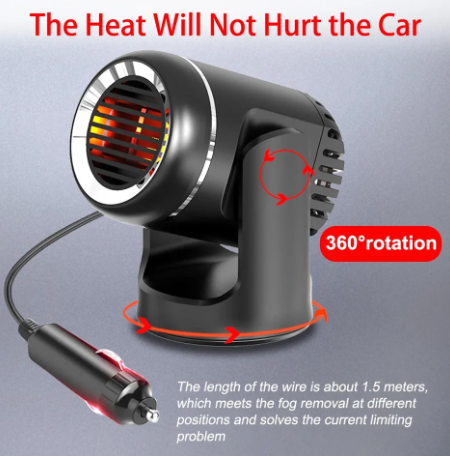 360° Rotate Car Fan Heater 3 Adjustable Power Turbine Heating Fan Heater Car Windshield Defrosting Demister Warm Heater Home