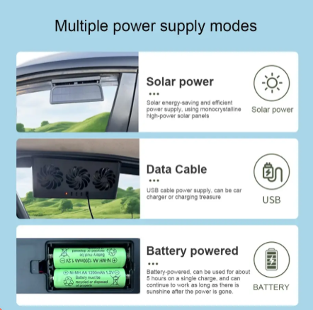 1PC Solar Powered Car Radiator Cooling Fan with 3 Air Outlets Car Window Air Vent Fan USB Powered Auto Ventilation