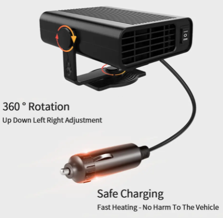 1PC 12V Portable Auto Car Heater Defroster Demister Electric Heater Windshield 360 Degree Rotation ABS Heating Cooling Fan