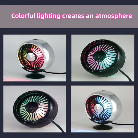 1PC Mini USB Car Air Vent Clip Fan with Ambient Lighting, Adjustable Electric Fan, Powerful Cooling Fan