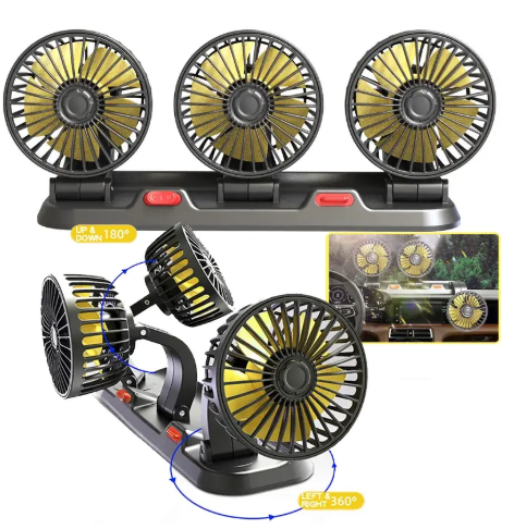 1PC 12V USB Three Heads Car Cooling Fan Adjustable Angle Car Air Fan Summer Cooler Cooling Fan