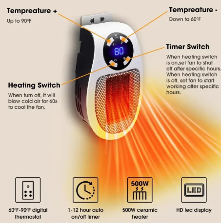1PC 500W Portable Heater Electric Heater with Adjustable Thermostat Timer and Led Display Home Electric Heater Household Appliances
﻿