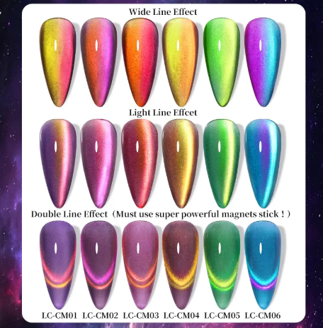 5Pcs Colorful Sparkling Glitter Cat Magnetic Gel Nail Polish Double Light Rainbow Soak Off Nail Art Gel