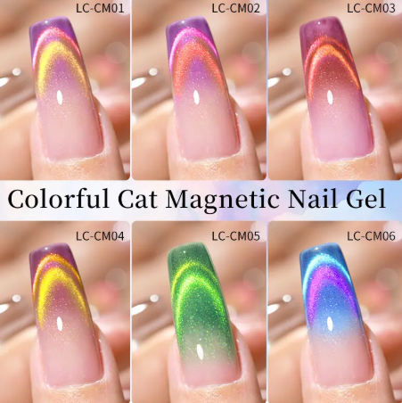 5Pcs Colorful Sparkling Glitter Cat Magnetic Gel Nail Polish Double Light Rainbow Soak Off Nail Art Gel