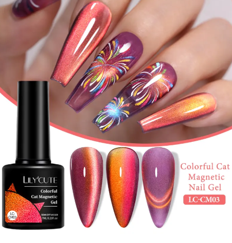 5Pcs Colorful Sparkling Glitter Cat Magnetic Gel Nail Polish Double Light Rainbow Soak Off Nail Art Gel