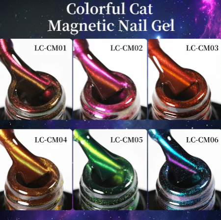 5Pcs Colorful Sparkling Glitter Cat Magnetic Gel Nail Polish Double Light Rainbow Soak Off Nail Art Gel