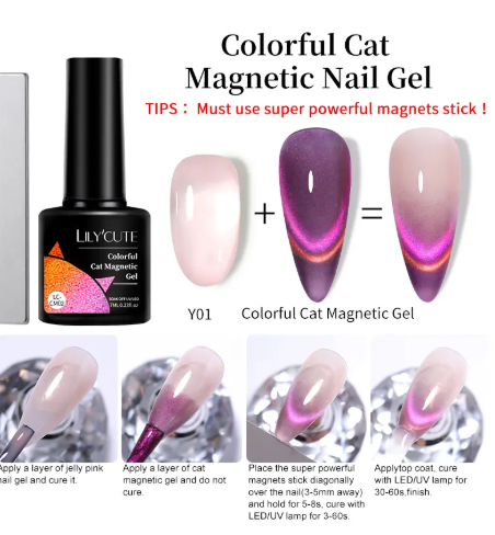5Pcs Colorful Sparkling Glitter Cat Magnetic Gel Nail Polish Double Light Rainbow Soak Off Nail Art Gel