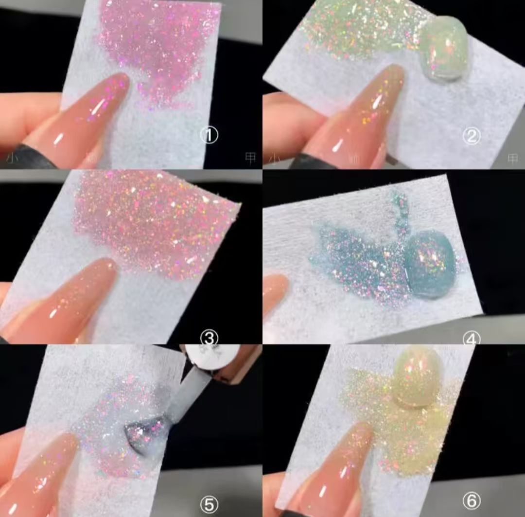 6PCS Sparkly Gel Nail Polish Glitter Iridescence Soak Off UV Gel Semi-permanent Varnish DIY Manicure Gel Polish