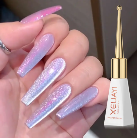1Pc Silk Nude Crystal Cat Eye Gel Nail Polish Magnetic Holographic Pink Cat Eye Gel Varnish