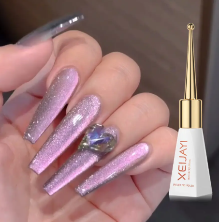 1Pc Silk Nude Crystal Cat Eye Gel Nail Polish Magnetic Holographic Pink Cat Eye Gel Varnish