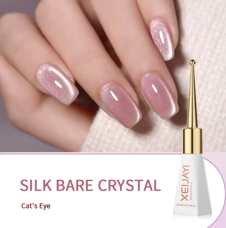 1Pc Silk Nude Crystal Cat Eye Gel Nail Polish Magnetic Holographic Pink Cat Eye Gel Varnish