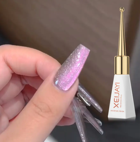 1Pc Silk Nude Crystal Cat Eye Gel Nail Polish Magnetic Holographic Pink Cat Eye Gel Varnish