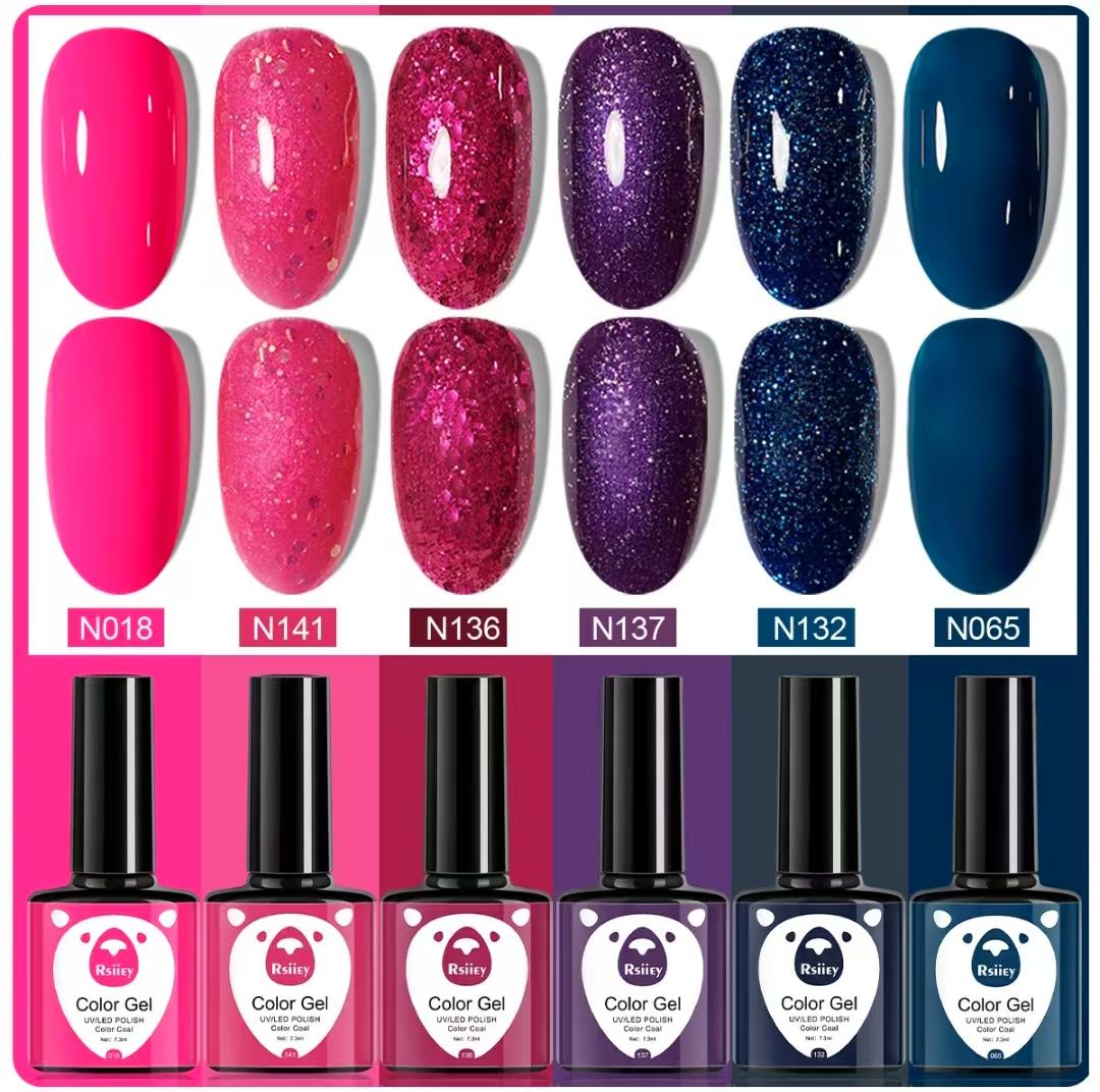 6PC Popular Color Paint Bright Face Glue LED UV Phototherapy Glue Semi Permanent Art Gel Nail Polish Set