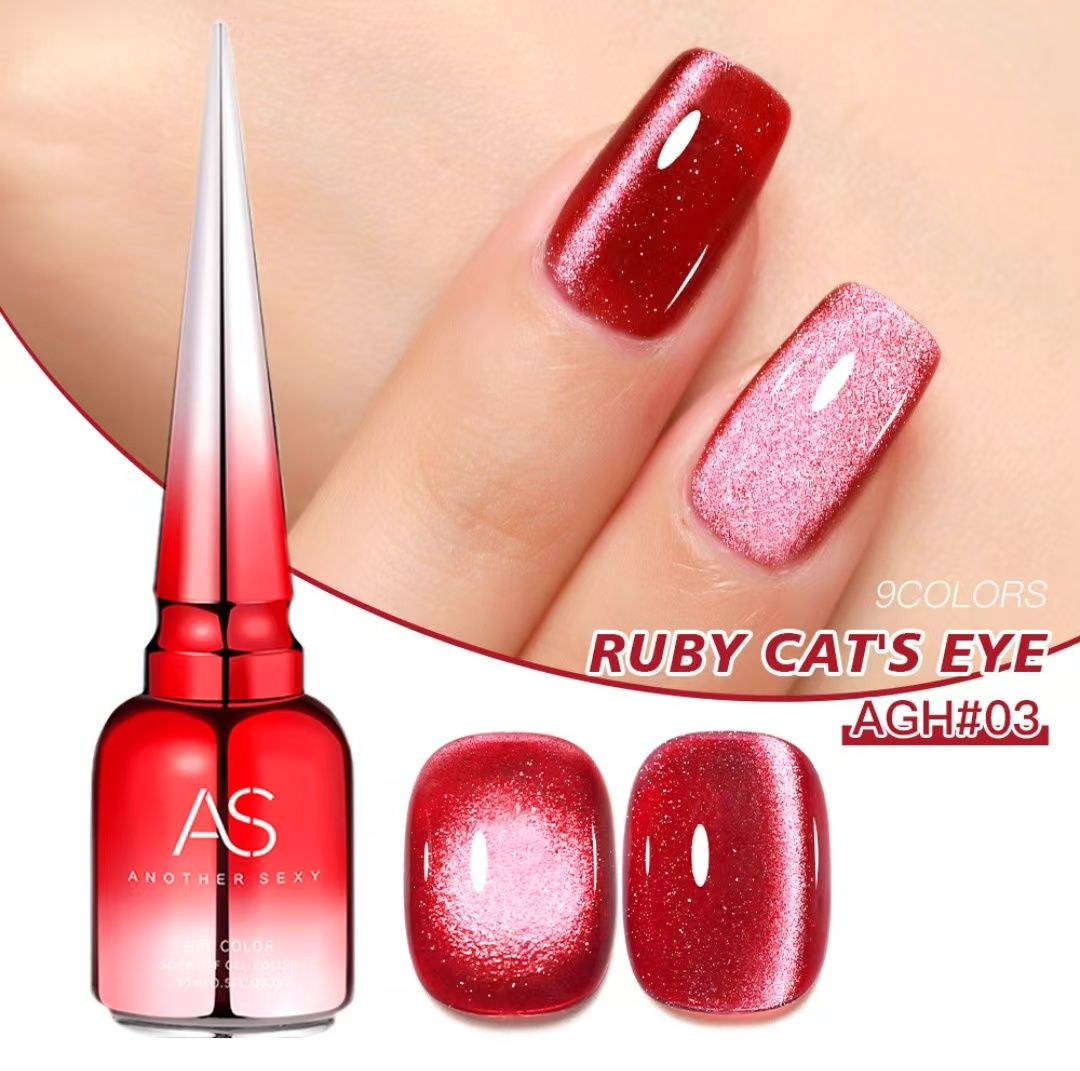 3PCS Gemstone Red Cat Eye Gel Nail Polish Oil Gel Autumn/Winter New Style Dynamic Broken Diamond New Year Color Crystal Cat Eye Nail Art