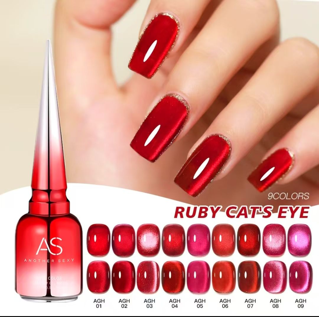 3PCS Gemstone Red Cat Eye Gel Nail Polish Oil Gel Autumn/Winter New Style Dynamic Broken Diamond New Year Color Crystal Cat Eye Nail Art