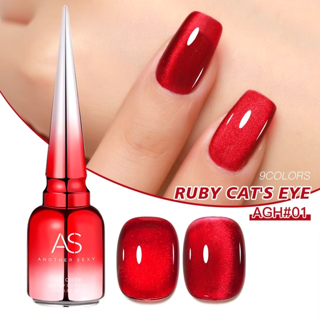 3PCS Gemstone Red Cat Eye Gel Nail Polish Oil Gel Autumn/Winter New Style Dynamic Broken Diamond New Year Color Crystal Cat Eye Nail Art