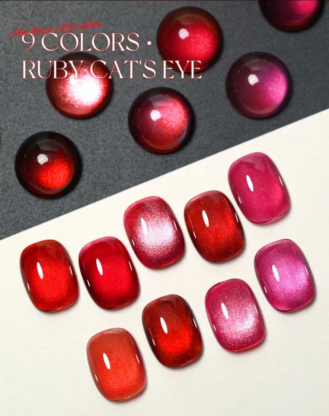 3PCS Gemstone Red Cat Eye Gel Nail Polish Oil Gel Autumn/Winter New Style Dynamic Broken Diamond New Year Color Crystal Cat Eye Nail Art