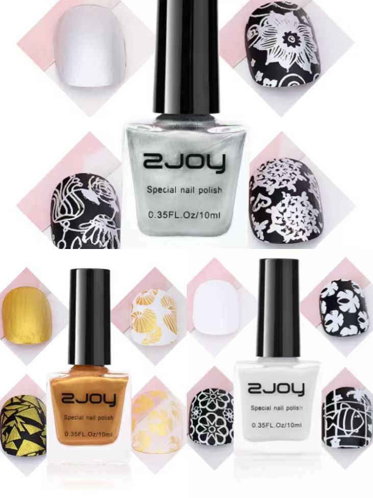 3PCS Nail Printing Stamping Gel Nail Polish Art Printing Varnish for Stamping Plate Black White Gold Nails Lacquers