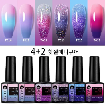 6Pcs/Set Thermal Gel Nail Polish Temperature Color Changing Holography Glitter Soak Off UV Gel Varnish