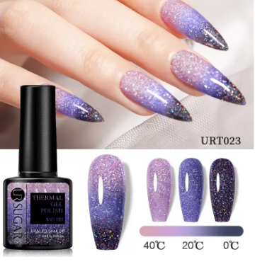 6Pcs/Set Thermal Gel Nail Polish Temperature Color Changing Holography Glitter Soak Off UV Gel Varnish